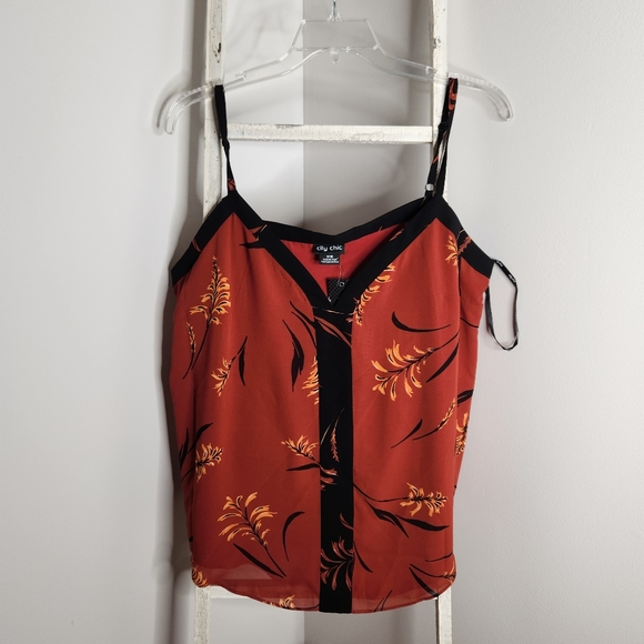 City Chic Tank NWT womens size 18 Rust Turning Leaves V-neck - Picture 1 of 5